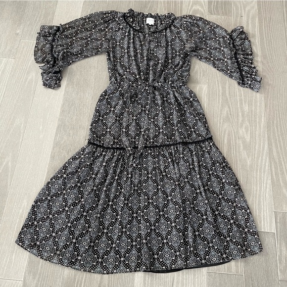 MISA Los Angeles Marcele Midi Dress S Paisley Floral Ruffle Sleeve Boho Peasant - Picture 13 of 16